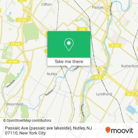 Passaic Ave (passaic ave lakeside), Nutley, NJ 07110 map