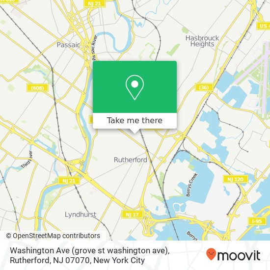 Mapa de Washington Ave (grove st washington ave), Rutherford, NJ 07070
