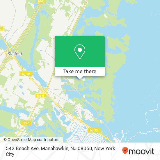 Mapa de 542 Beach Ave, Manahawkin, NJ 08050