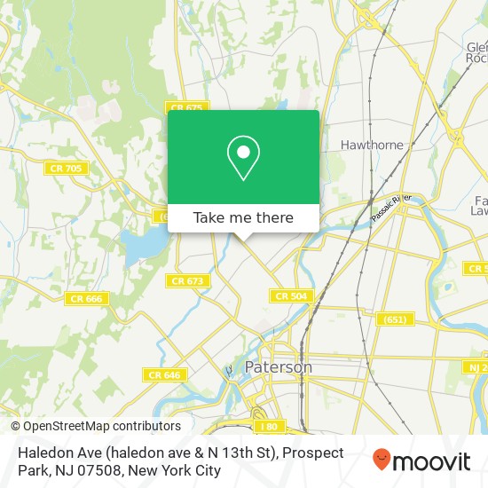 Mapa de Haledon Ave (haledon ave & N 13th St), Prospect Park, NJ 07508