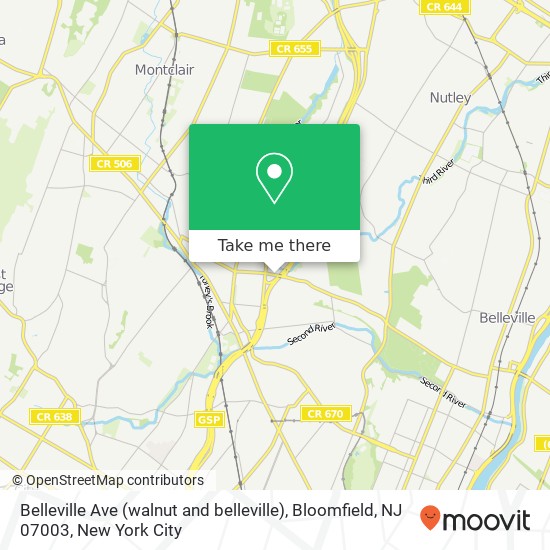 Mapa de Belleville Ave (walnut and belleville), Bloomfield, NJ 07003