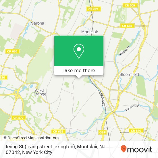 Mapa de Irving St (irving street lexington), Montclair, NJ 07042