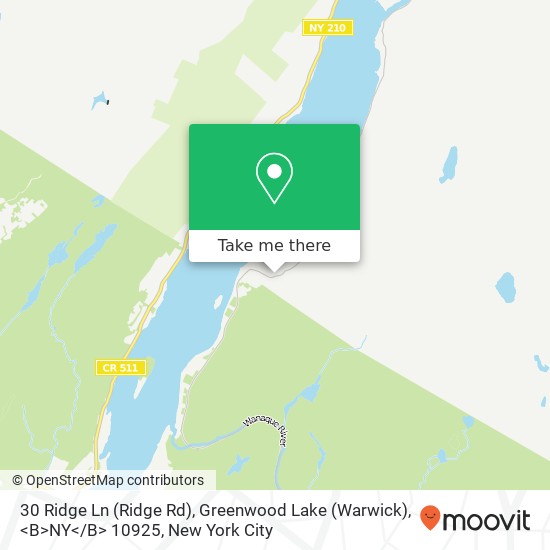 Mapa de 30 Ridge Ln (Ridge Rd), Greenwood Lake (Warwick), <B>NY< / B> 10925
