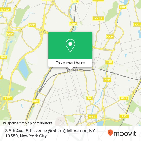 Mapa de S 5th Ave (5th avenue @ sharp), Mt Vernon, NY 10550