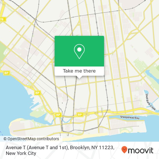 Mapa de Avenue T (Avenue T and 1st), Brooklyn, NY 11223