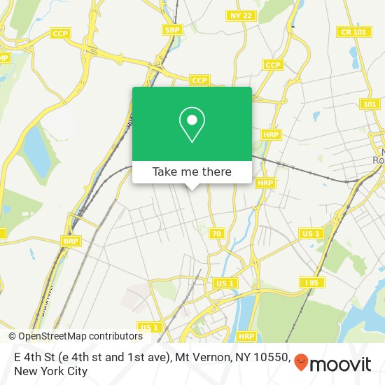 Mapa de E 4th St (e 4th st and 1st ave), Mt Vernon, NY 10550