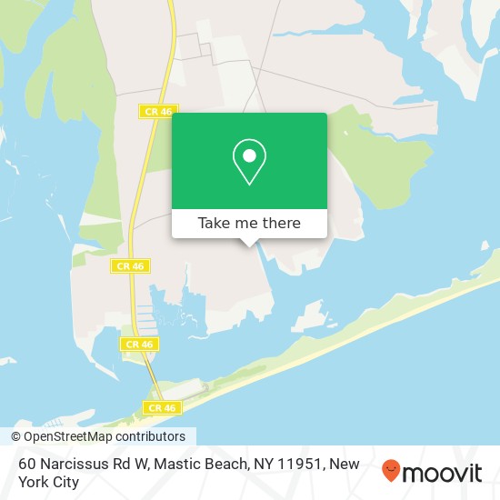 Mapa de 60 Narcissus Rd W, Mastic Beach, NY 11951