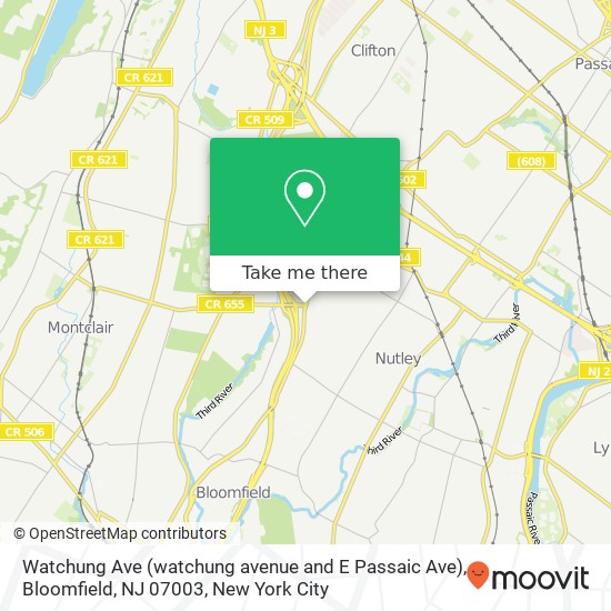 Mapa de Watchung Ave (watchung avenue and E Passaic Ave), Bloomfield, NJ 07003