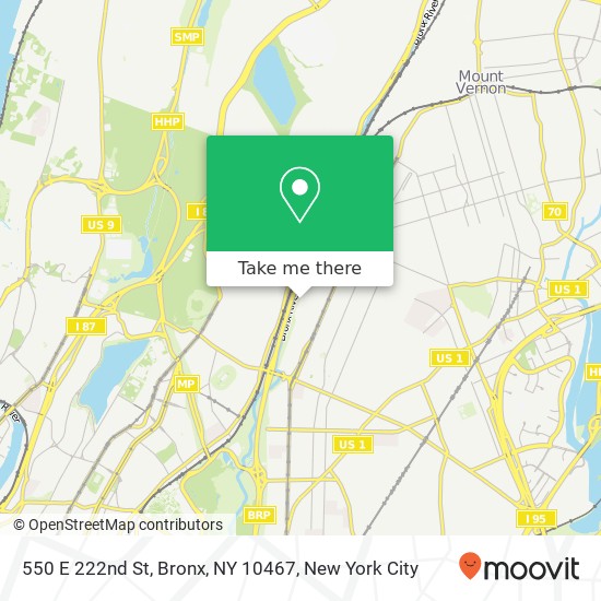 Mapa de 550 E 222nd St, Bronx, NY 10467