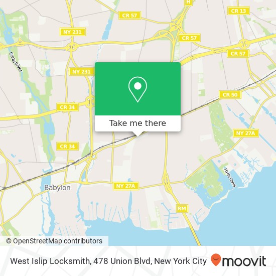 Mapa de West Islip Locksmith, 478 Union Blvd