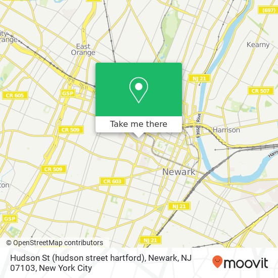 Mapa de Hudson St (hudson street hartford), Newark, NJ 07103