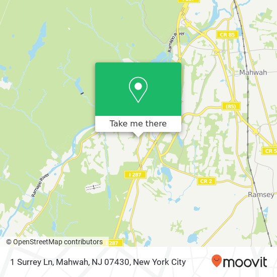Mapa de 1 Surrey Ln, Mahwah, NJ 07430
