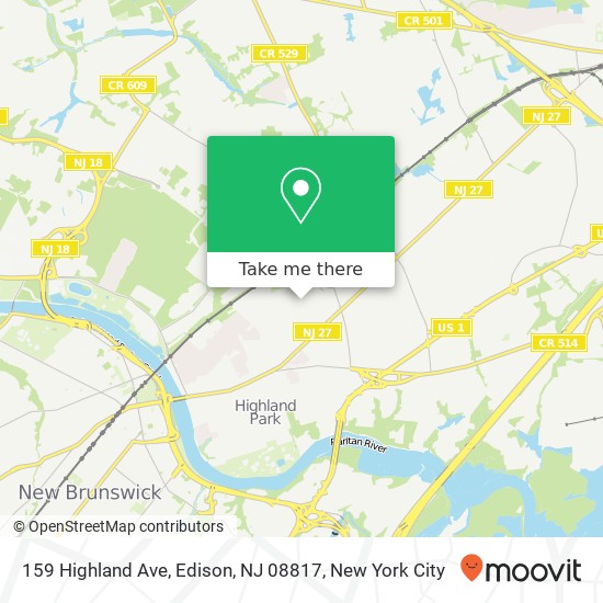 Mapa de 159 Highland Ave, Edison, NJ 08817