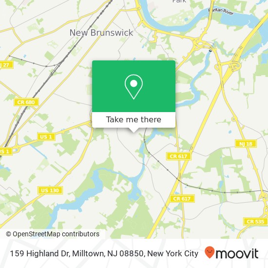 Mapa de 159 Highland Dr, Milltown, NJ 08850