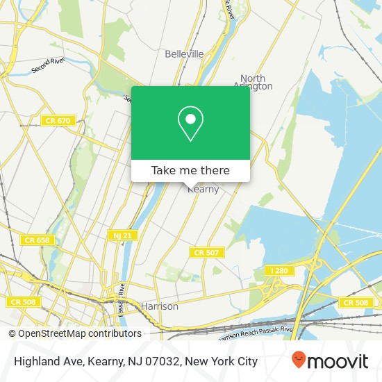 Mapa de Highland Ave, Kearny, NJ 07032