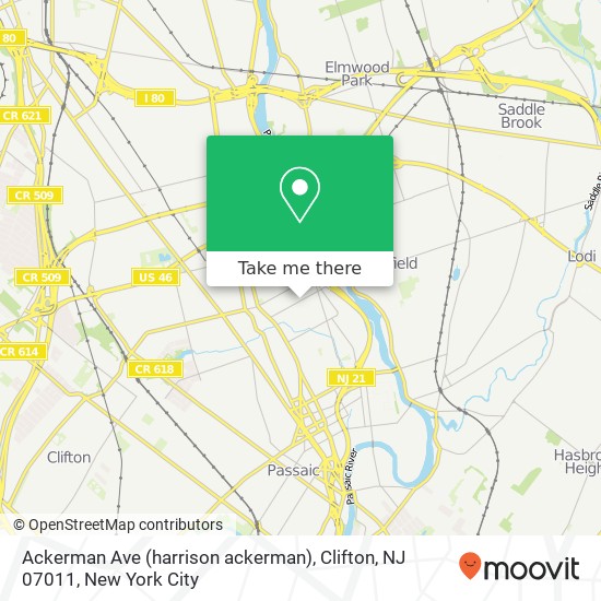 Mapa de Ackerman Ave (harrison ackerman), Clifton, NJ 07011