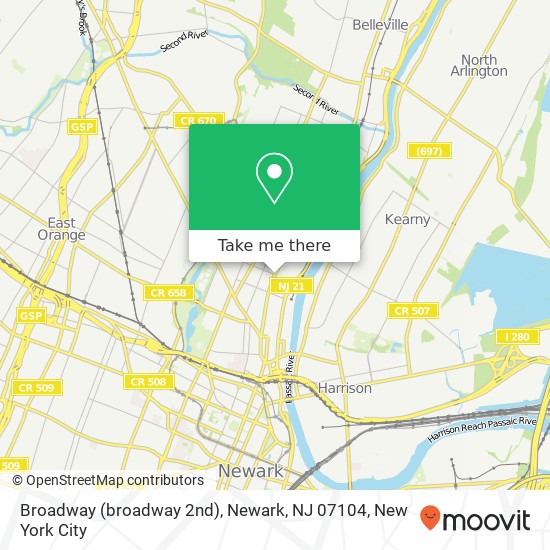 Mapa de Broadway (broadway 2nd), Newark, NJ 07104