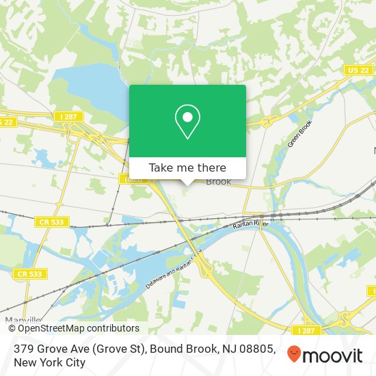Mapa de 379 Grove Ave (Grove St), Bound Brook, NJ 08805
