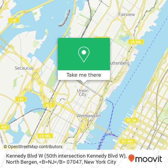 Mapa de Kennedy Blvd W (50th intersection Kennedy Blvd W), North Bergen, <B>NJ< / B> 07047