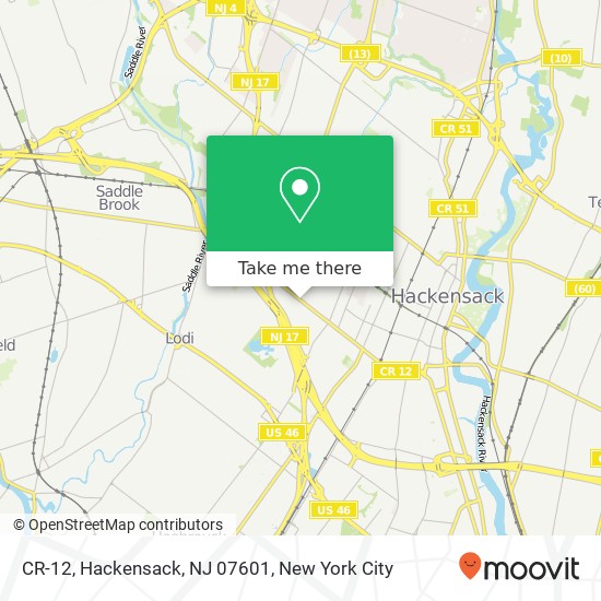Mapa de CR-12, Hackensack, NJ 07601