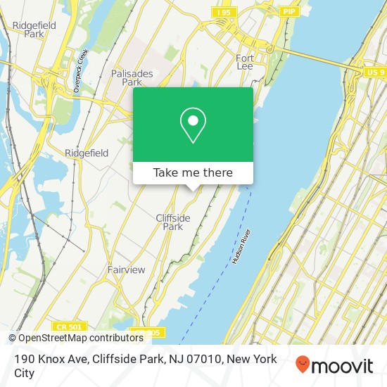 Mapa de 190 Knox Ave, Cliffside Park, NJ 07010