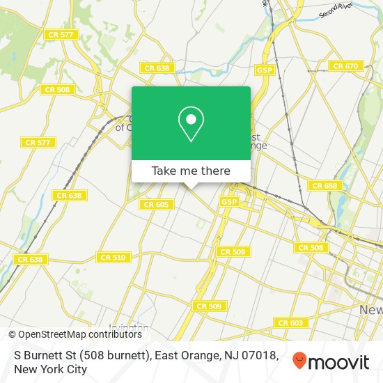 Mapa de S Burnett St (508 burnett), East Orange, NJ 07018
