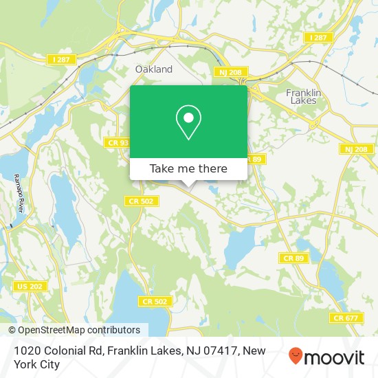 Mapa de 1020 Colonial Rd, Franklin Lakes, NJ 07417