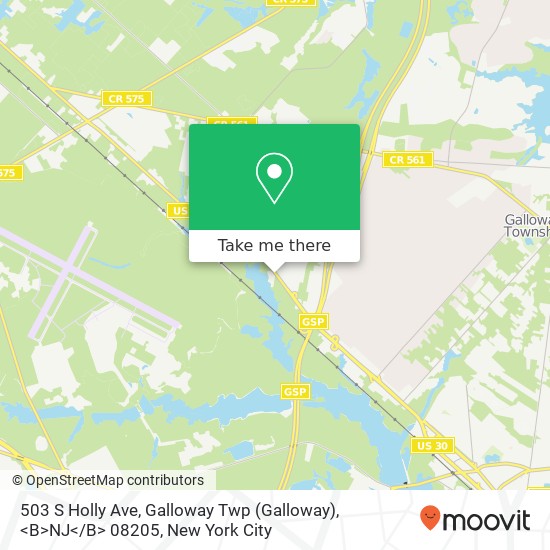 Mapa de 503 S Holly Ave, Galloway Twp (Galloway), <B>NJ< / B> 08205