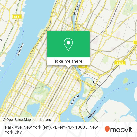 Mapa de Park Ave, New York (NY), <B>NY< / B> 10035