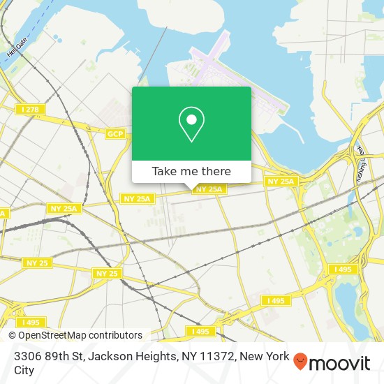 Mapa de 3306 89th St, Jackson Heights, NY 11372