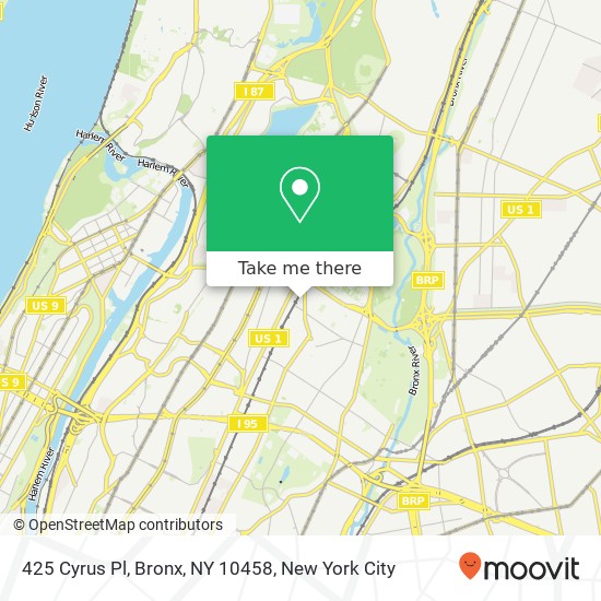 Mapa de 425 Cyrus Pl, Bronx, NY 10458