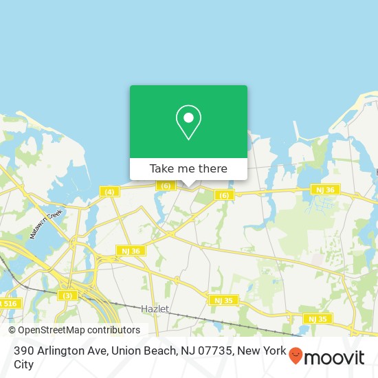 Mapa de 390 Arlington Ave, Union Beach, NJ 07735