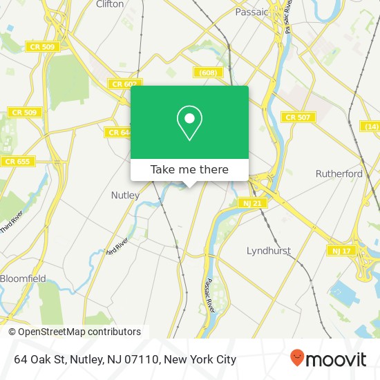 Mapa de 64 Oak St, Nutley, NJ 07110