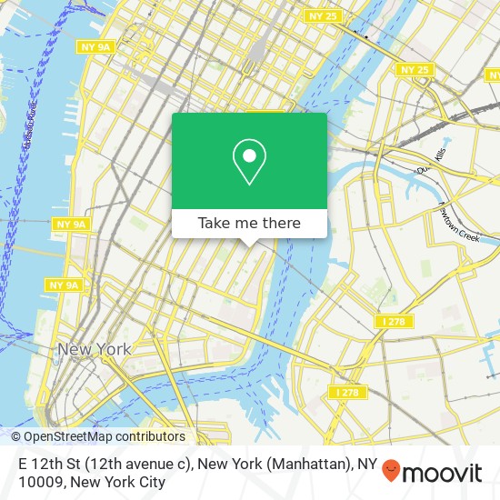 Mapa de E 12th St (12th avenue c), New York (Manhattan), NY 10009