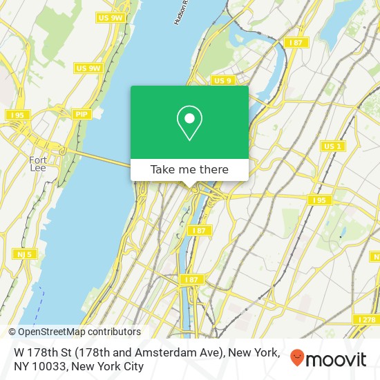 Mapa de W 178th St (178th and Amsterdam Ave), New York, NY 10033