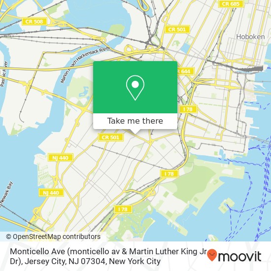 Mapa de Monticello Ave (monticello av & Martin Luther King Jr Dr), Jersey City, NJ 07304