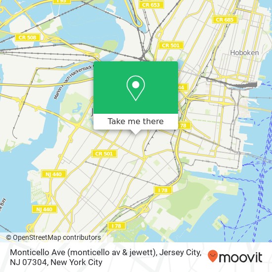 Mapa de Monticello Ave (monticello av & jewett), Jersey City, NJ 07304
