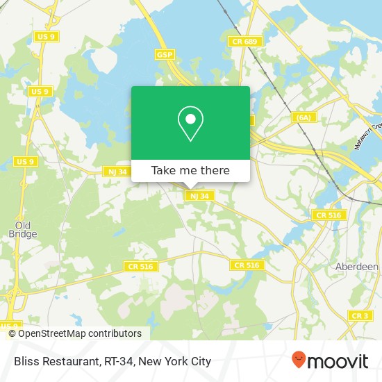 Bliss Restaurant, RT-34 map