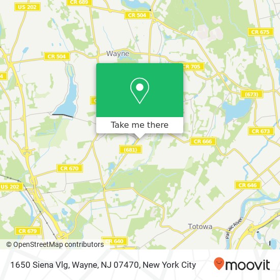 Mapa de 1650 Siena Vlg, Wayne, NJ 07470