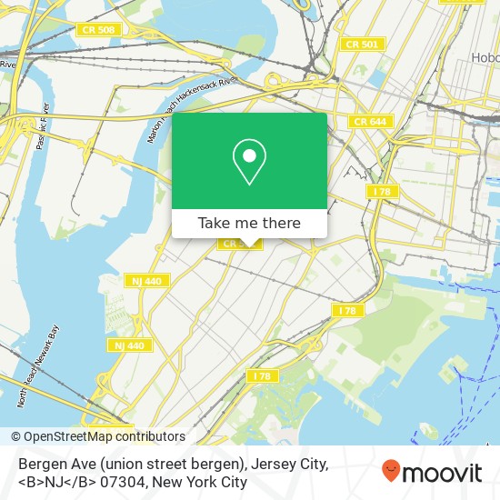 Mapa de Bergen Ave (union street bergen), Jersey City, <B>NJ< / B> 07304