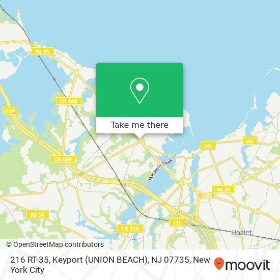 Mapa de 216 RT-35, Keyport (UNION BEACH), NJ 07735