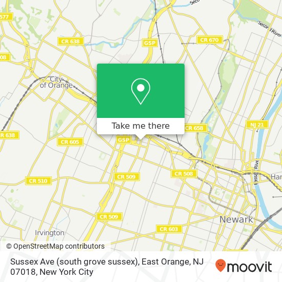 Sussex Ave (south grove sussex), East Orange, NJ 07018 map
