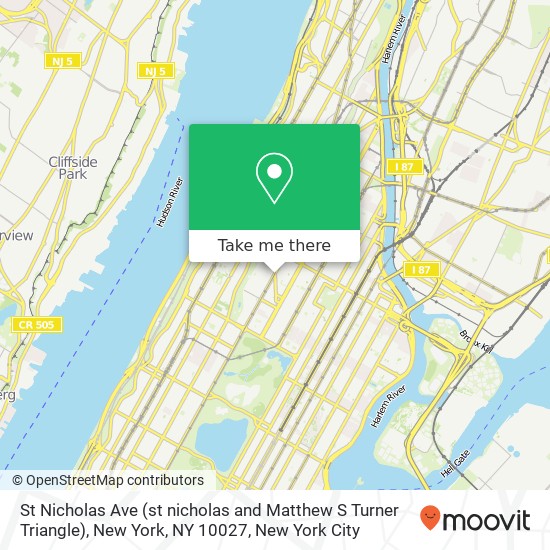 St Nicholas Ave (st nicholas and Matthew S Turner Triangle), New York, NY 10027 map