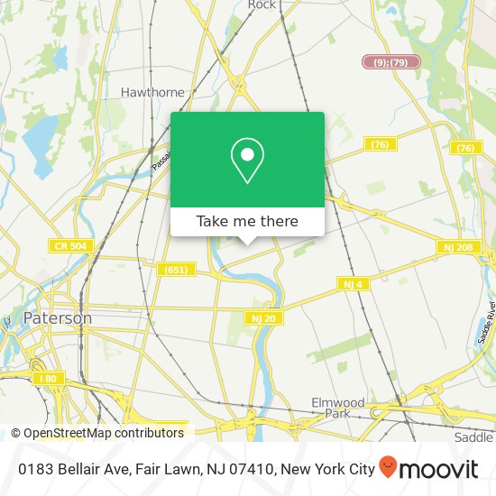 Mapa de 0183 Bellair Ave, Fair Lawn, NJ 07410