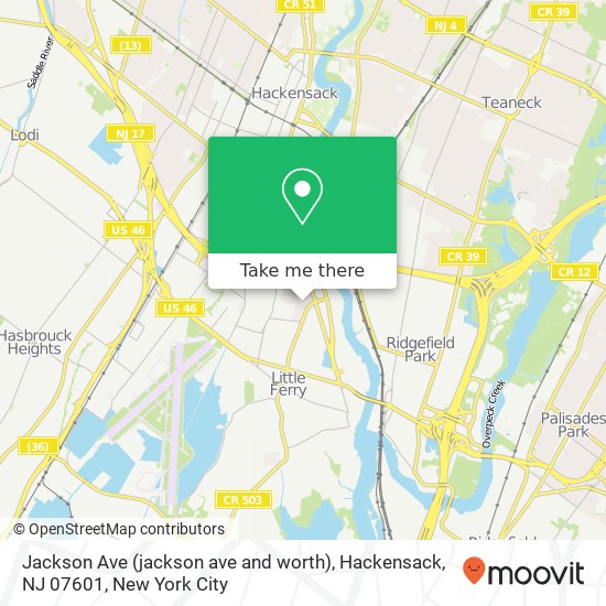 Jackson Ave (jackson ave and worth), Hackensack, NJ 07601 map