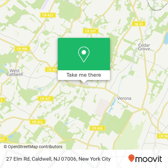 Mapa de 27 Elm Rd, Caldwell, NJ 07006