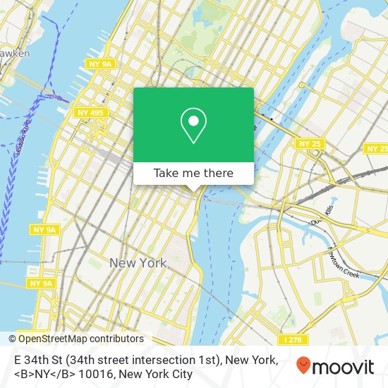 Mapa de E 34th St (34th street intersection 1st), New York, <B>NY< / B> 10016