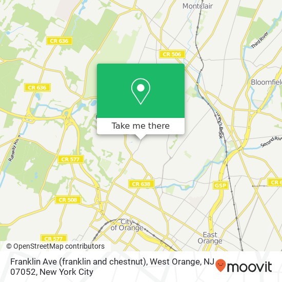 Mapa de Franklin Ave (franklin and chestnut), West Orange, NJ 07052