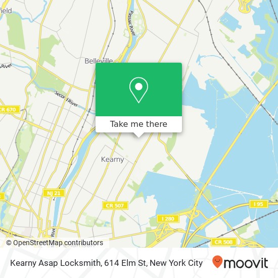 Mapa de Kearny Asap Locksmith, 614 Elm St