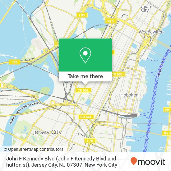 Mapa de John F Kennedy Blvd (John F Kennedy Blvd and hutton st), Jersey City, NJ 07307
